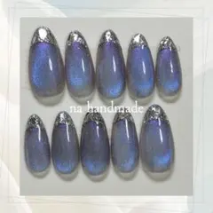 ネイルチップ ブルーパープル マグネット ガラスフレンチ シンプル