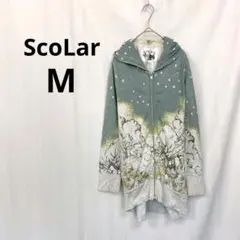 スカラー▶ロング丈パーカー 緑白 総柄 星柄 ジップアップ Mのサムネイル