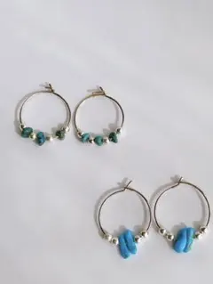 フープピアス　ピアス　フープ　まとめて　リングピアス　ターコイズ　シルバービーズ