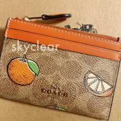 新品❇︎正規品 COACH オレンジ柄 ミニスキミーID パスケース