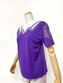 【半袖】新品　社交ダンス　オーロララインストーン　XLカットソー　紫B117