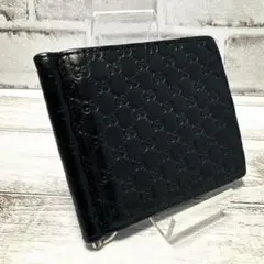 【美品】GUCCI マネークリップ 札入れ マイクロシマ レザー ブラック　黒