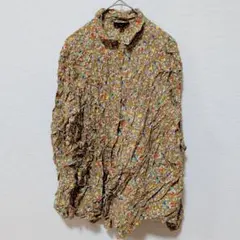 TOPSHOP 花柄ワッシャーブラウス XL相当 レーヨン マスタード 黄 総柄のサムネイル