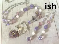 【B362】ishラベンダークォーツ・チェコフラワーネックレス＆ピアス