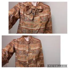 ◆古着◆ 総柄 ボウタイ ブラウス /レトロ ヴィンテージ Vintage 長袖
