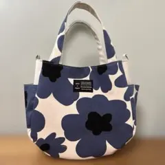 チューリップバッグ　トートバッグ　ハンドメイド　ブルー　モダンフラワー