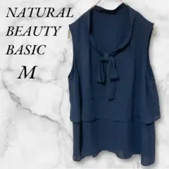 ナチュラルビューティー ノースリーブブラウス　ボウタイ　 M　ネイビー