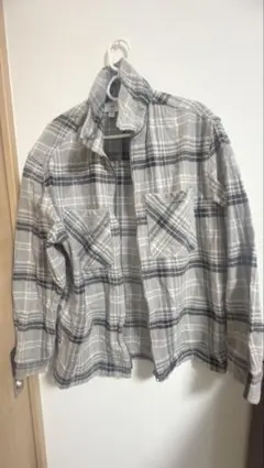 グレー系チェック ネルシャツ ファスナー付き長袖Mサイズ