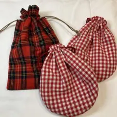 ハンドメイド　巾着3点セット　タータンチェック　ギンガムチェック