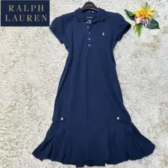 美品 ラルフローレン シャツワンピース ポニー刺繍 フリル ネイビー S
