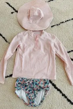 ラッフルバッツ★ファスナー付 ラッシュガード/パンツ/帽子セット　キッズ水着