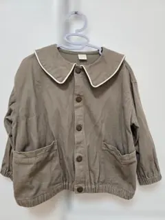 グレージュ 大きな襟付きジャケット　綿100%