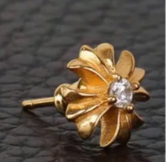 22k スタッドピアス　chプラス　ワンダイヤ　ゴールド メンズ　片耳 クロス