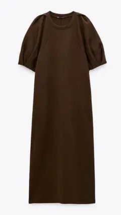 新品ZARA パフスリーブプラッシュジャージー地ワンピース S