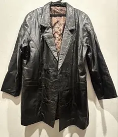 m*e様 革ジャン　合皮　メンズ　黒　ロングジャケット　アウター　ペイズリー柄