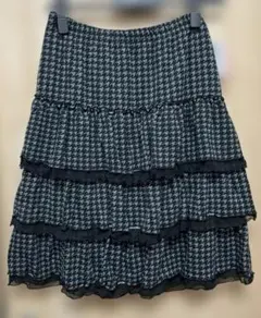 フレアスカート 黒白ハウンドトゥース　レースあり