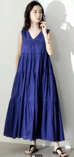 ✴︎美品✴︎ヌキテパ ネイビー ストライプ 半袖 ロングワンピース M ヌキパテ インド綿 ロングワンピース 美品 ネイビー ストライプ