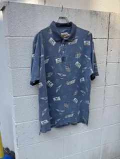 90s Woolrich ウールリッチ 総柄 ポロシャツ ブルー　Lサイズのサムネイル