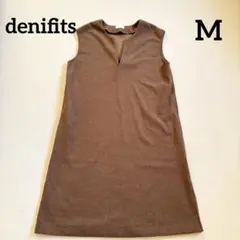 denifits ノースリーブVネックミニワンピース ブラウン スリット
