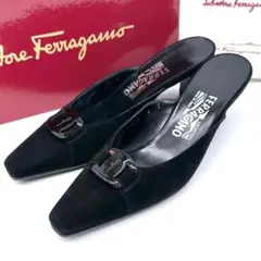 美品✨フェラガモ ヴァラ ミュール サンダル 6C スエード 黒 23.5相当