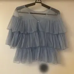 フリルオフショルダーシャツ ライトブルー