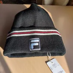 FILA ブラック ニット帽 ストライプ