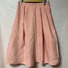 ピンク フレアスカート ひざ丈プリーツ　サーモンピンクのサムネイル