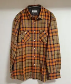 シンプルライフ　チェック柄長袖シャツ　オレンジ系　Lサイズ