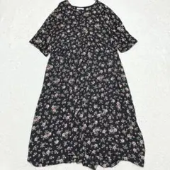 アースミュージック&エコロジー ロングワンピース 花柄 黒 半袖 総柄