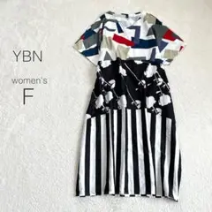 【YBN】ワンピース ロング 半袖 Ｖネック 総柄 薄手 てろてろ カジュアル
