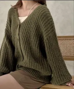 apres jour clair 起毛片畦ニットカーディガン