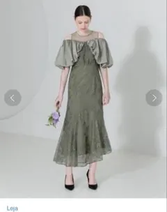 leja 花柄刺繍オフショルダーシアードッキングパフスリーブマーメイドドレス