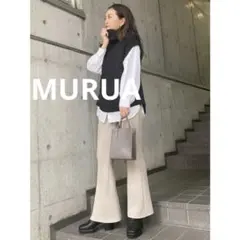 MURUA ムルーア スウェード フレアパンツ ストレッチ ベージュ 秋冬 F