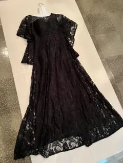 美品◆オケージョン/二次会/演奏会/舞台/パーティ◆黒総レース/ケープ型ロング