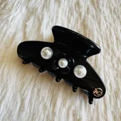 バンスクリップ ブラック ヘアクリップ 髪留め パール 花 アセテート 光沢
