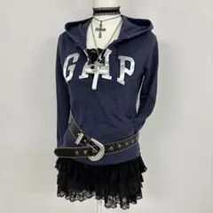 Y2K 00s GAP ジップパーカー ネイビー 刺繍ロゴ ネイビー ギャル