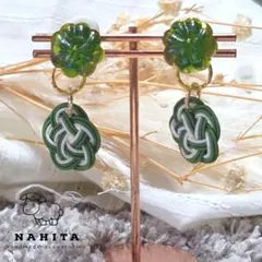 ＼ハンドメイド／ レジン 水引き 梅編み イヤリング NAHITA