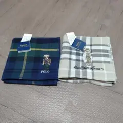 POLO テディベア刺繍ハンカチ　ネイビー（紺）＋ベージュのサムネイル