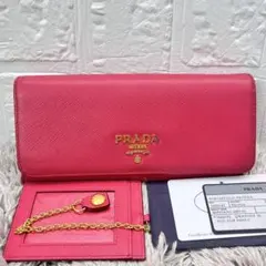 良品 PRADA サフィアーノ メタルロゴ 長財布 ベビーピンク レディース