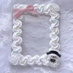 トレカケース　ホイップデコ　リボン　 子犬　 スイーツデコ　黒　ピンク