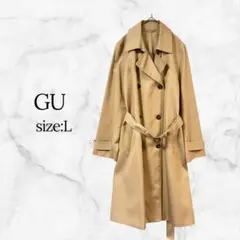 GU 트렌치 코트 베이지 L 롱 길이 더블 버튼 벨트 부착