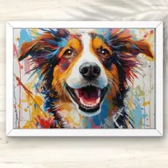 A4 はじける笑顔と鮮烈な色彩が躍動する犬のポップアート風肖像画 ウォールアート
