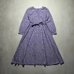 ノーブランド Vネック ロングワンピース 小花柄 パープル