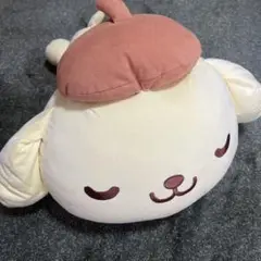 アカシアの実の帽子をかぶった犬のぬいぐるみ