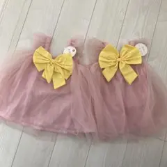 双子コーデ　おそろコーデ　チュールワンピース　90