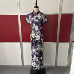 紫色花柄チャイナドレスサイズL/XL