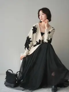 チュールボリュームスカート チュールマキシスカート ロング 黒 Lumier