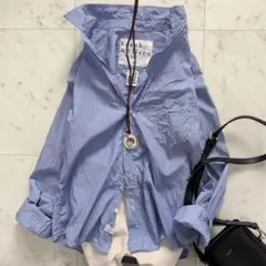 美品✨フランク&アイリーン　バリー　ストライプ　シワ加工　ブルー系　コットン