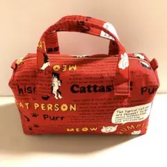 ［ハンドメイド］猫柄 （赤）コスメポーチ