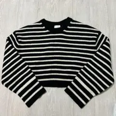 H&M ボーダー ストライプニット 短丈 M